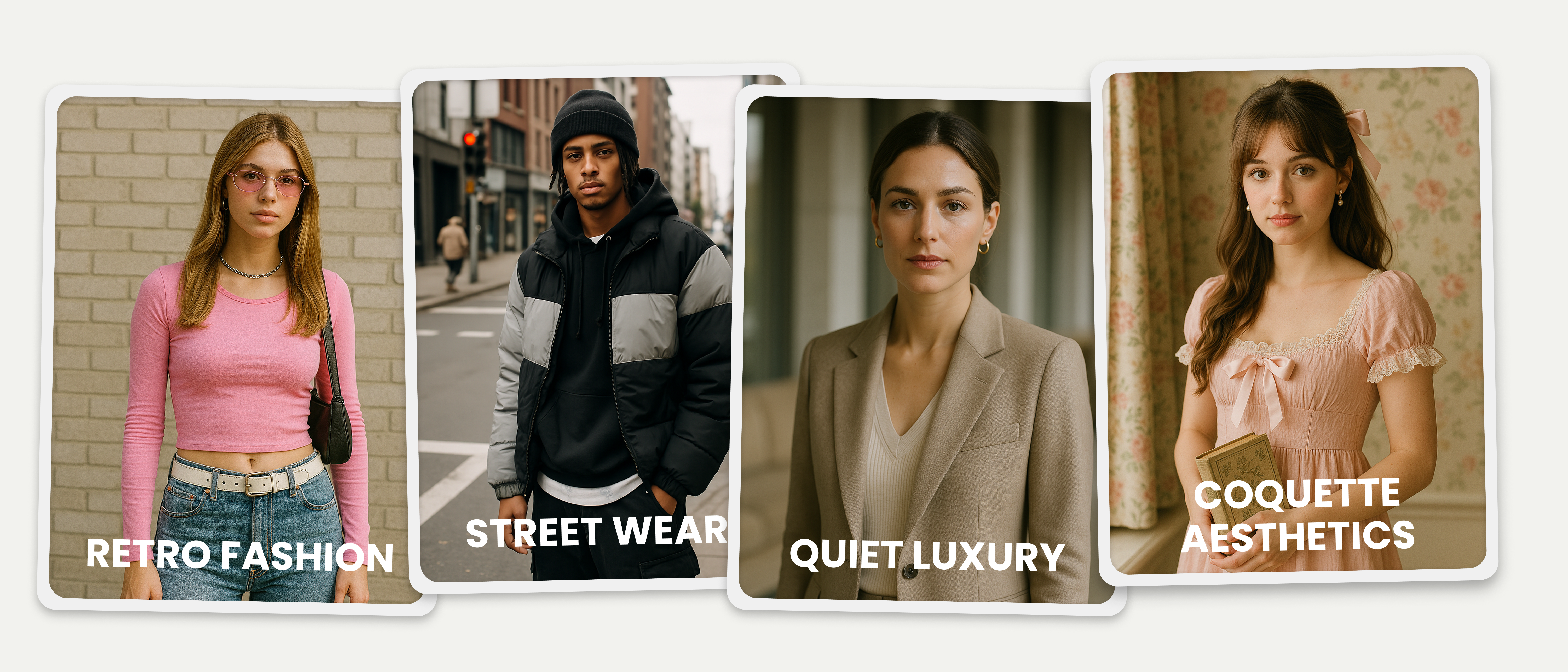 recent fashion trend - retro, street wear, quiet luxury, coquette